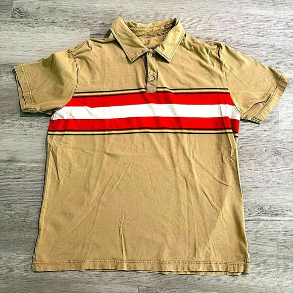 Gap Athletic Fit Tan & Maroon Strip Short Sleeve Polo Shirt Size XL - Picture 2 of 7